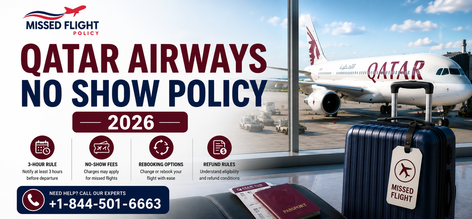 Qatar Airways No Show Policy 2026 with no-show fees, rebooking options, refund rules, and missed flight assistance.